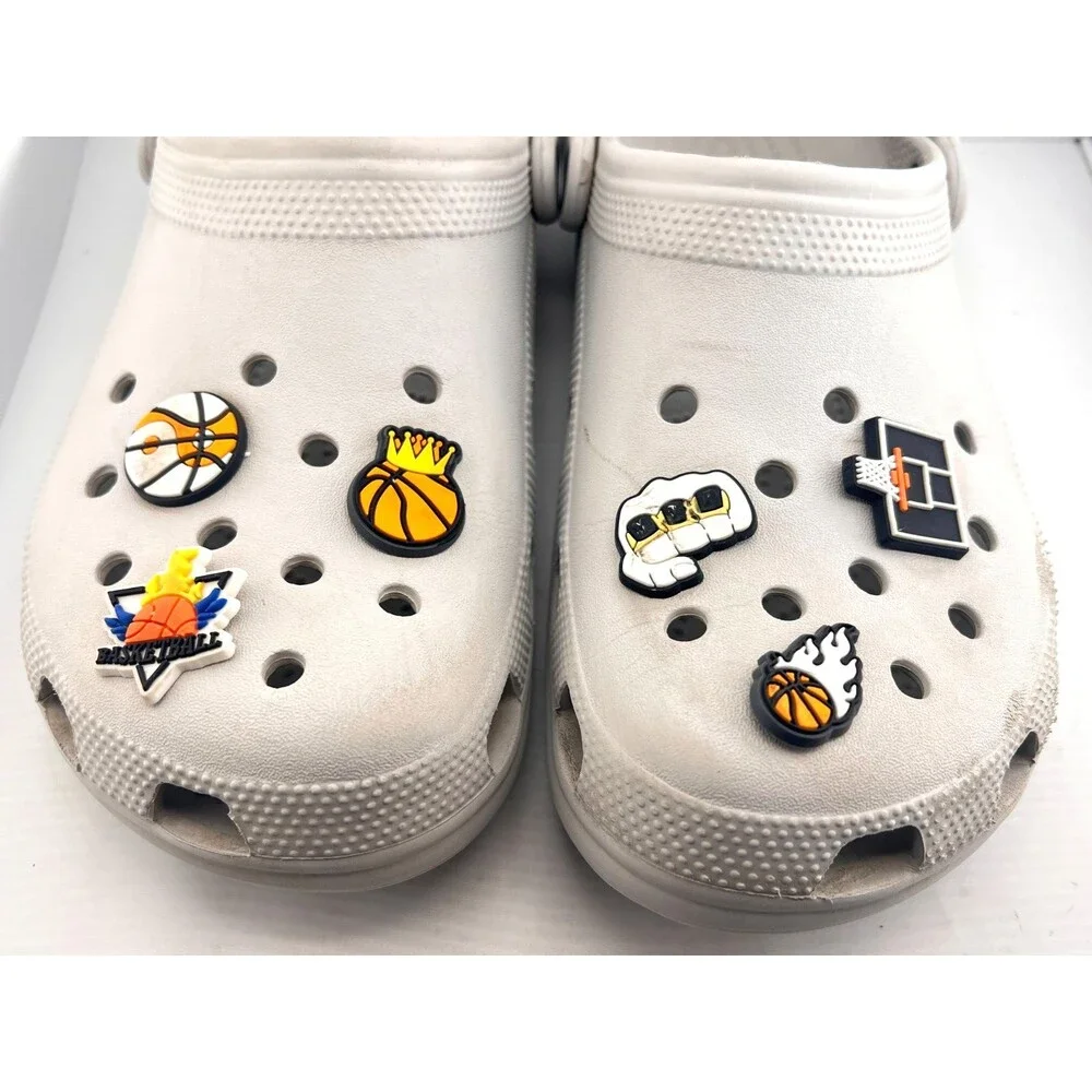 Crocs Classic Clog Gray Slip On Shoes Men's 10 Basketball Charms Summer Casual